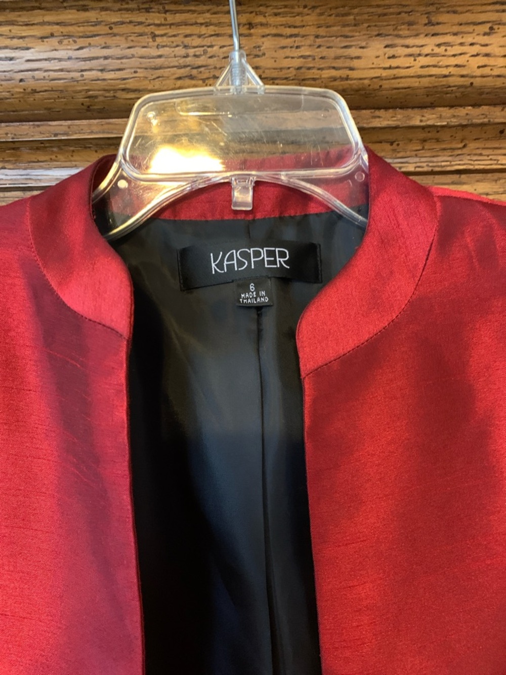 NWOT Kasper Women's Ruby Red Satin Open-Front Blazer - Picture 2 of 6